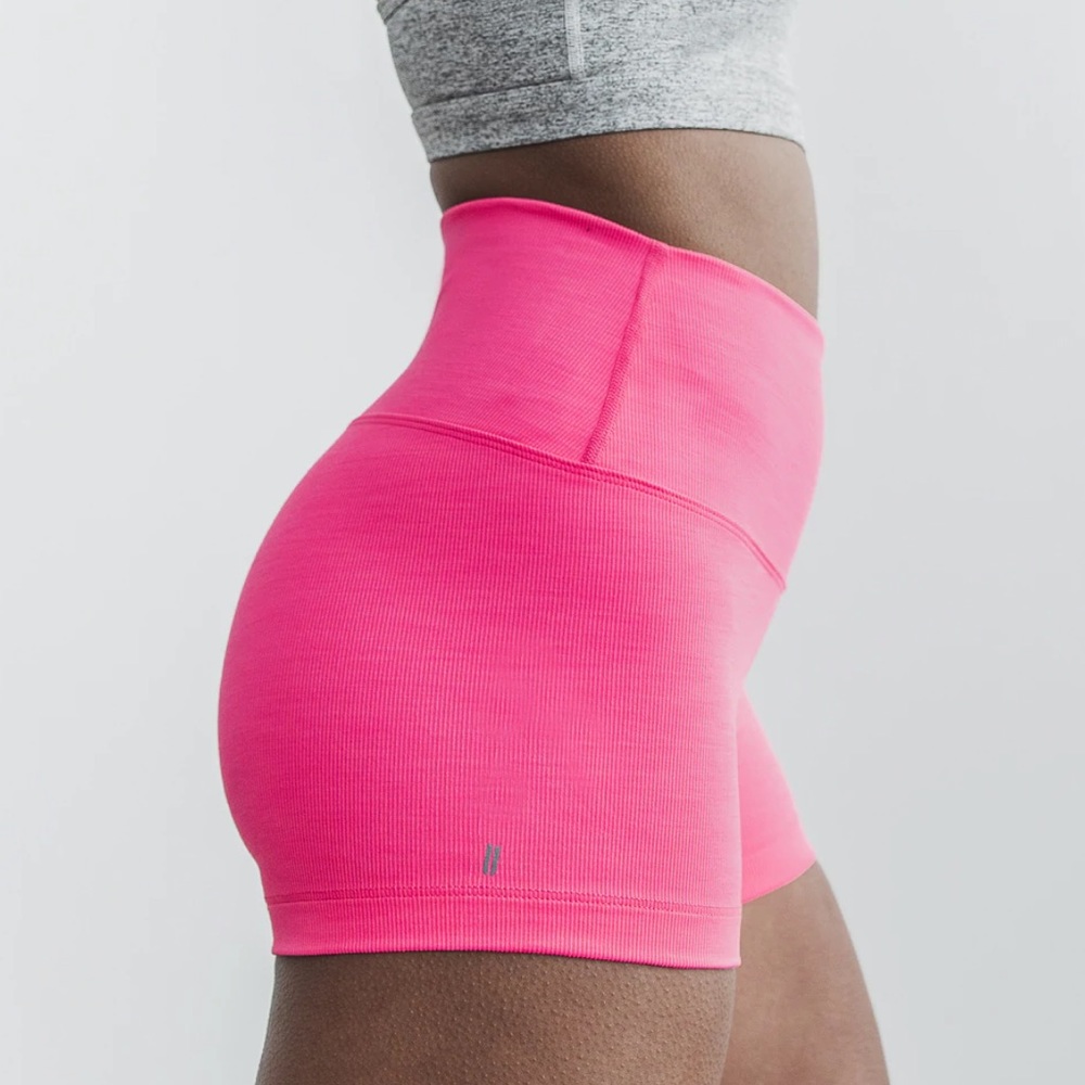 HIGH-RISE SHORT 2" (NEON RIBBED PINK) Size SMALL